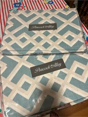 Peacock Alley blue,tan and cream standard size pillow shams.